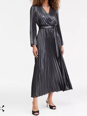 I.N.C International Concepts Pleated Metallic Maxi Dress 3X